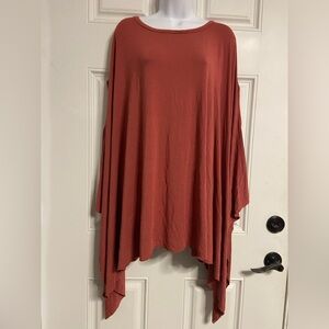 4- PIKO Rust Orange Terracotta Asymmetrical PONCHO Drape Pullover Top *Oversized